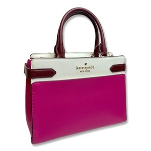 Kate Spade HAND BAG - CROSSBODY Staci Medium Satchel Bag Fuchsia Pink and White